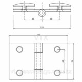 Петля стекло-стекло 180° без крышек | 640C-B-C SUS304| Черный