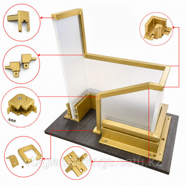 Соединитель для алюминиевого поручня 30×30 мм для лестничных, балконных и стеклянных ограждений,Матовое золото